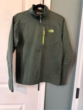 The North Face Forest Green Half-Zip Pullover with Lime Logo